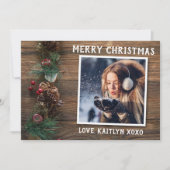 木素朴材&クリスマスの葉の休日の写真 シーズンカード (正面)