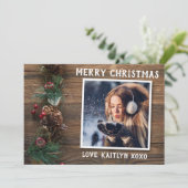 木素朴材&クリスマスの葉の休日の写真 シーズンカード (スタンド正面)