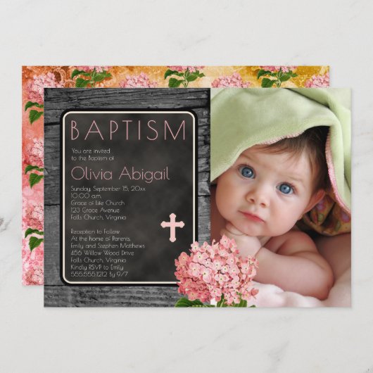 木素朴材 |シャルボードフローラ写真バプテスマ 招待状 (正面/裏面)