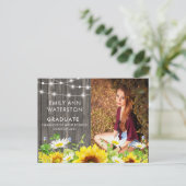 木素朴材&ストリングライト写真卒業パーティー インビテーションポストカード (スタンド正面)