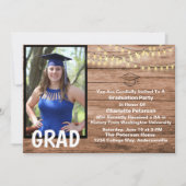 木素朴材&ストリングライト写真卒業パーティー 招待状 (正面)