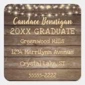 木素朴材、ストリングライト卒業差出人住所 スクエアシール (正面)