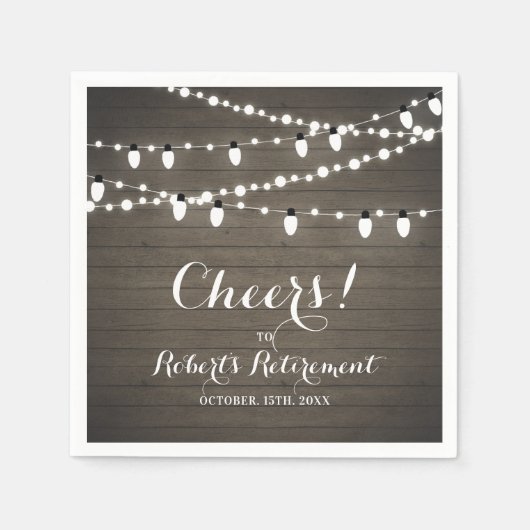 木素朴材&ストリングライト退職パーティー スタンダードカクテルナプキン (正面)