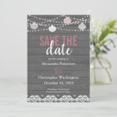 木素朴材&ストリングライト/ランタン日付を保存 招待状 (スタンド正面)