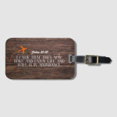 木素朴材 – バイブル・バース付きオレンジ飛行機 ラゲッジタグ (正面横)