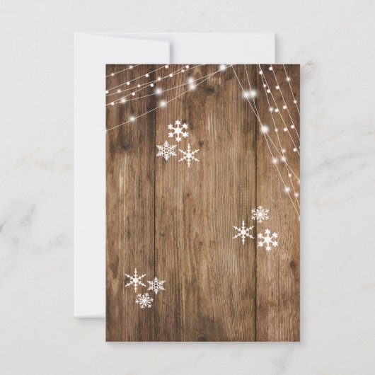 木素朴材、ホワイトライト、雪片RSVP 出欠カード (裏面)