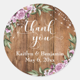 木素朴材、白いライト、花ありがとう ラウンドシール