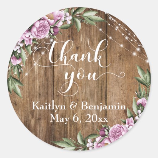 木素朴材、白いライト、花ありがとう ラウンドシール (正面)