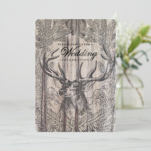 木素朴材 | 鹿結婚式招待状 招待状 (スタンド正面)