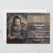 木素朴材 | Burlap男の赤ちゃんフォト誕生A 案内状 (正面)