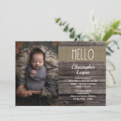 木素朴材 | Burlap男の赤ちゃんフォト誕生A 案内状 (スタンド正面)