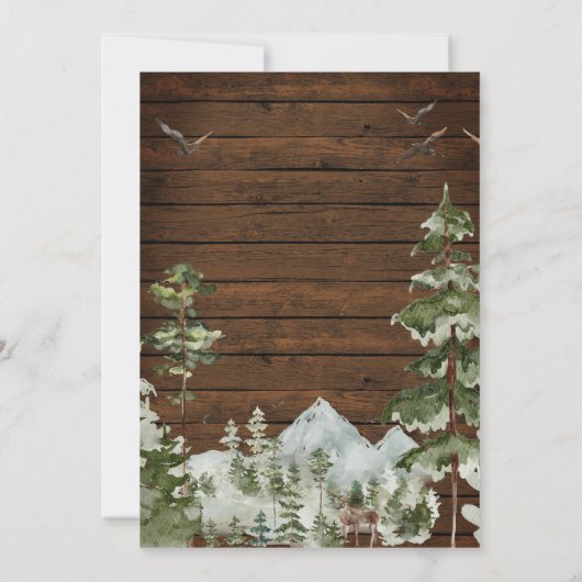 木素朴松の木の山のカップルのシャワー 招待状 (裏面)