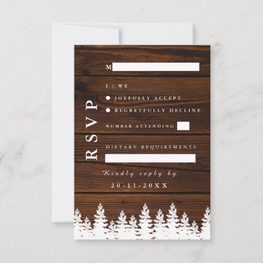 木素朴松の木秋秋の冬の結婚式 出欠カード (正面)