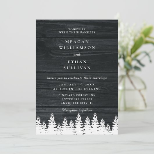 木素朴松の木秋秋の冬の結婚式 招待状 (スタンド正面)