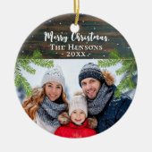木素朴松メリークリスマス家族の写真 セラミックオーナメント (正面)