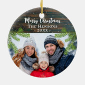 木素朴松メリークリスマス家族の写真 セラミックオーナメント (裏面)