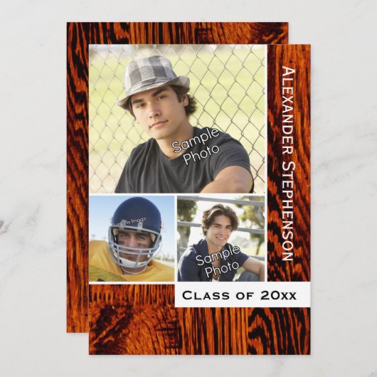 木素朴板の卒業 招待状 (正面/裏面)