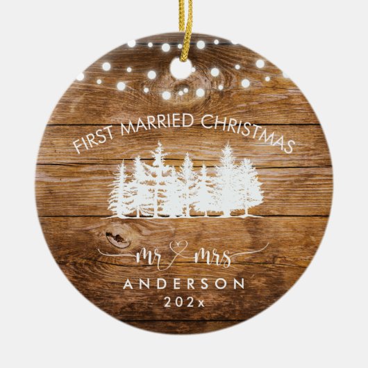 木素朴林ライトファースト結婚したクリスマス セラミックオーナメント (正面)