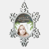 木素朴枝ベビー初めてのクリスマス写真 スノーフレークピューターオーナメント (右)