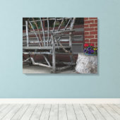 木素朴枝枝ベンチと花 キャンバスプリント (インサイチュ (ウッドフロア))