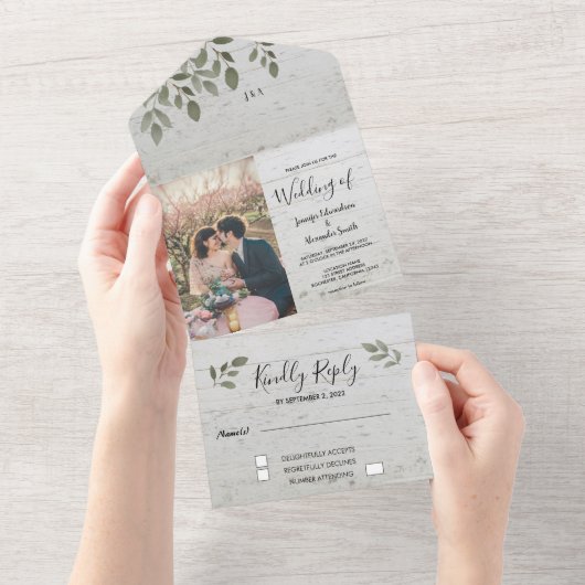 木素朴植物単線写真結婚ズ オールインワン招待状 (貼ってはがせる)