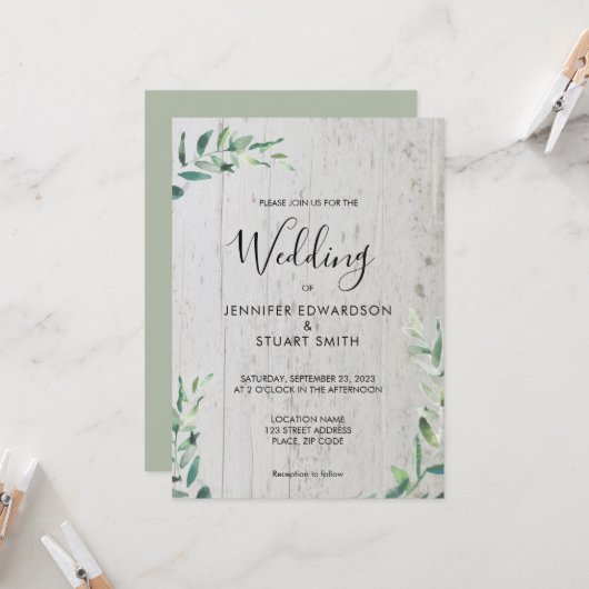 木素朴植物水葉色結婚s 招待状 (正面/裏面インサイチュ)