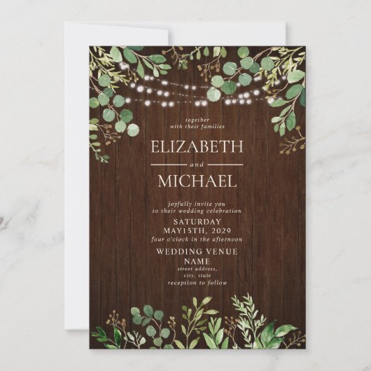 木素朴植物製弦灯写真結婚の 招待状 (正面)