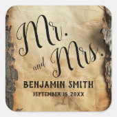 木素朴樹皮ヴィンテージ羊皮紙結婚式の引き出物 スクエアシール (正面)