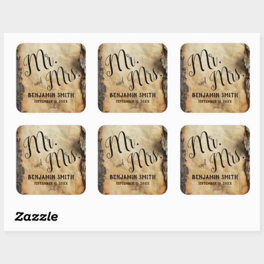 木素朴樹皮ヴィンテージ羊皮紙結婚式の引き出物 スクエアシール (シート)