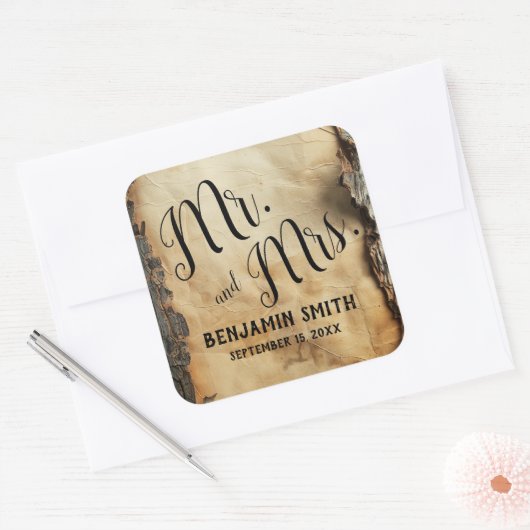 木素朴樹皮ヴィンテージ羊皮紙結婚式の引き出物 スクエアシール (封筒)