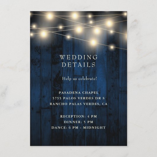 木素朴海軍ストリングライツウェディングレセプション エンクロージャーカード (正面)