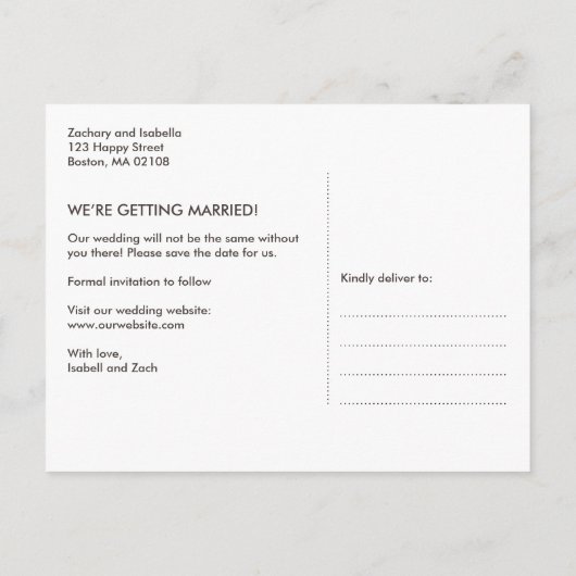 木素朴灯の結婚式の日付を保存 案内ポストカード (裏面)