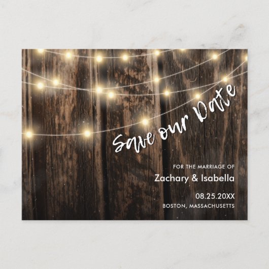 木素朴灯の結婚式の日付を保存 案内ポストカード (正面)