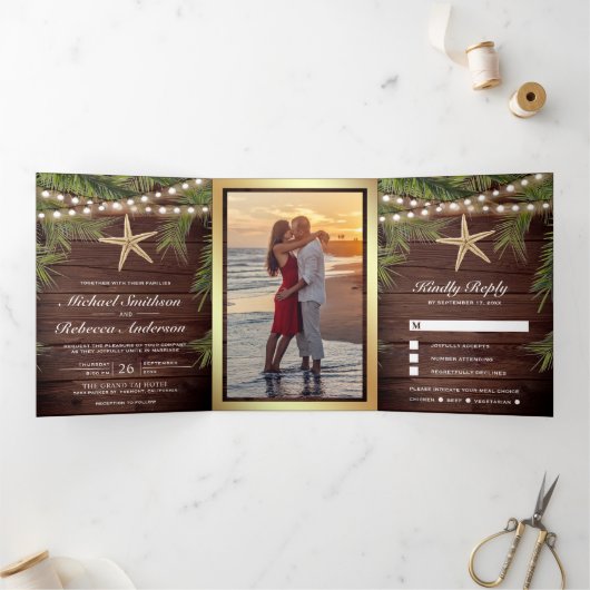 木素朴熱帯のパ離れメススタフィッ結婚ク 三つ折り招待状 (内部)