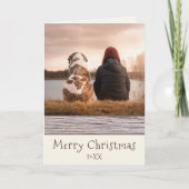 木素朴犬とオーナー写真メリークリスマス シーズンカード (正面)