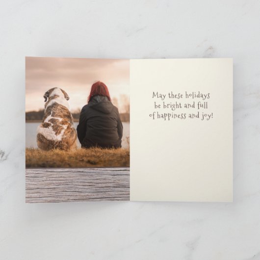 木素朴犬とオーナー写真メリークリスマス シーズンカード (内部)