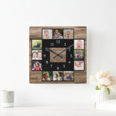 木素朴独自の12フォトコラージュを作成 スクエア壁時計 (ホーム)