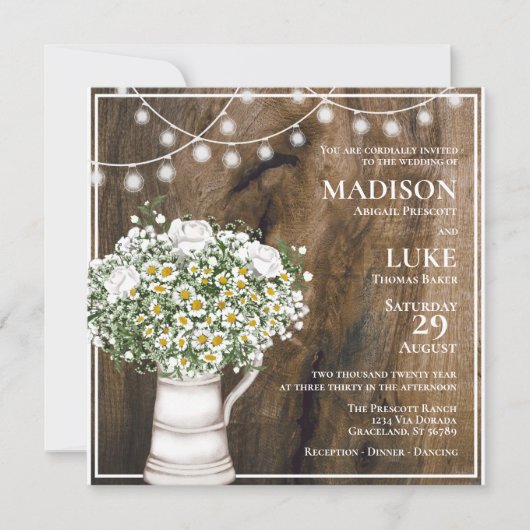 木素朴白い花灯列結婚 招待状 (正面)