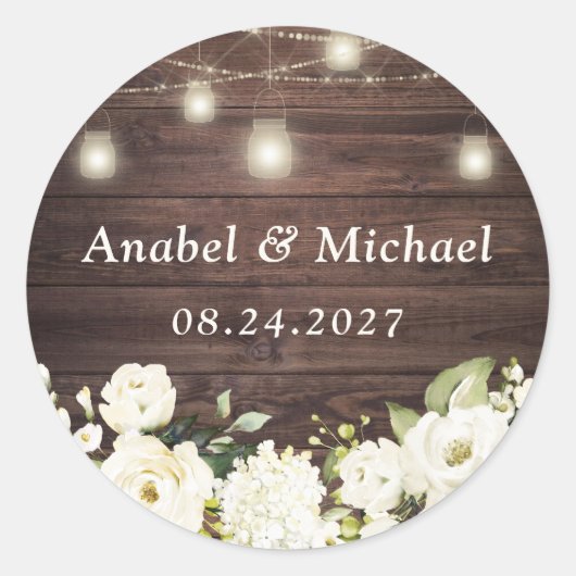 木素朴白の花メイソン瓶シール ラウンドシール (正面)