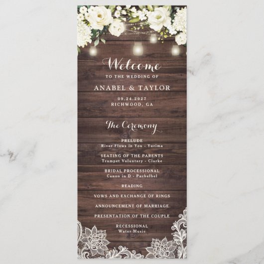木素朴白フラワーレースひも結婚明 プログラム (正面)