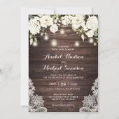 木素朴白フラワーレースひも結婚明 招待状 (正面)