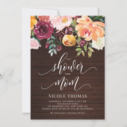 木素朴秋の花秋赤ちゃんシャワー 招待状 (正面)