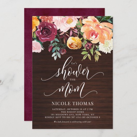 木素朴秋の花秋赤ちゃんシャワー 招待状 (正面/裏面)