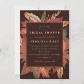 木素朴秋茶色フローラブライダルシャワー 招待状 (正面)