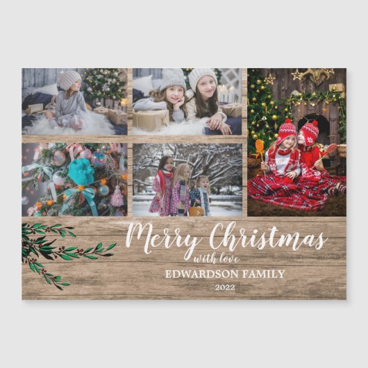木素朴科コラージュのクリスマス磁気カード (正面)