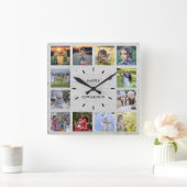 木素朴科フォトコラージモノグラム名 スクエア壁時計 (ホーム)