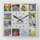 木素朴科フォトコラージモノグラム名 スクエア壁時計 (正面)