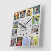 木素朴科フォトコラージモノグラム名 スクエア壁時計 (傾斜)