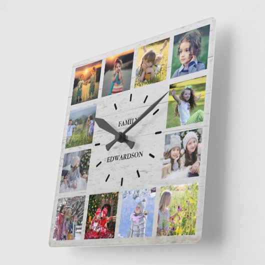 木素朴科フォトコラージモノグラム名 スクエア壁時計 (傾斜)