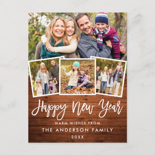 木素朴筆スクリプト新年おめでとう4写真 ポストカード (正面)